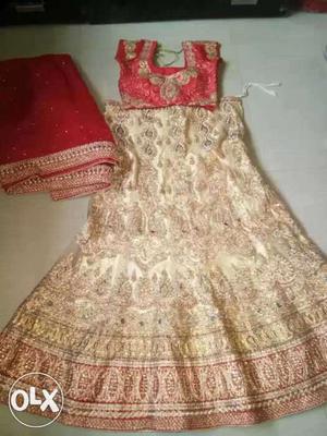 Women's Brown And Red Sari Dress