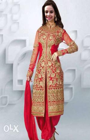 Women's Gold-colored And Red Traditional Dress