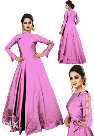 Women's Pink Long-sleeve Maxi Dress