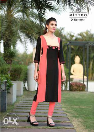 Women's Red And Black Long-sleeved Dress