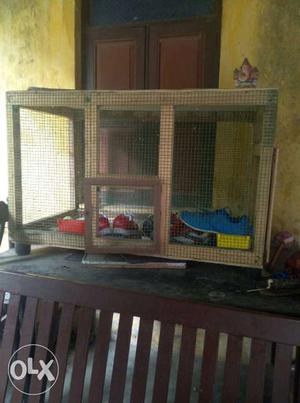 White And Brown Wooden Pet Cage