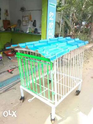 White And Green Metal Pet Cage