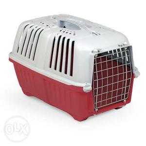 White And Red Plastic Pet Carrier