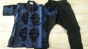 Royal blue and black indo western kurta pyjama