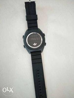 Adidas Round Black Digital Watch With Black Strap