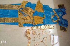 Bharatnatyam full jewellery set with dress blue
