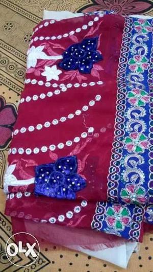 Blue, Red, And Green Floral Dupatta Traditional Scarf