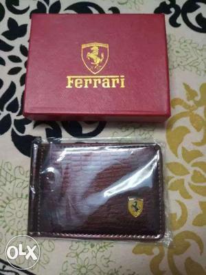 Brown Ferrari Leather Bi-fold Wallet With Box