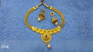 Gold-colored Earrings And Bib Necklace Set