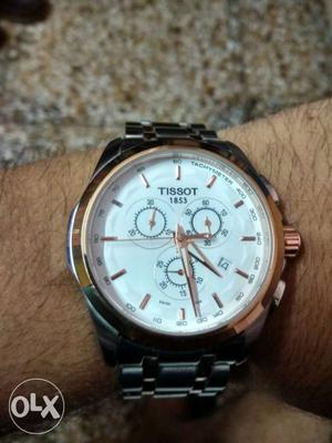 Men's Tissot Chronograph Watch Round White And Gold