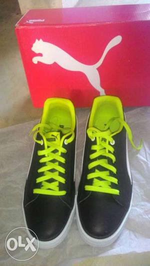 Pair Of Black-and-green Puma Sneakers With Box
