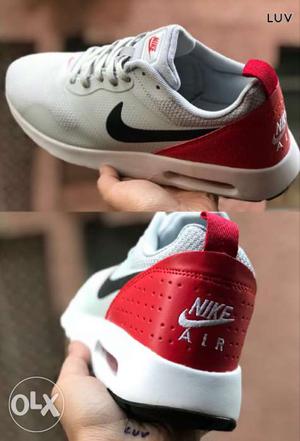 Pair Of Gray-and-red Nike Shoes