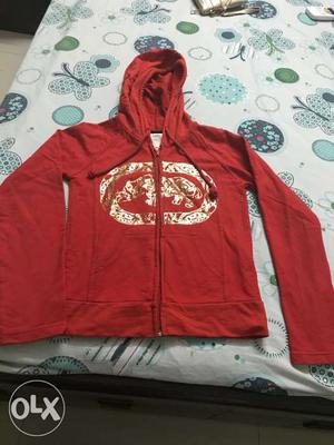 Red And White Zip-up Hoodie