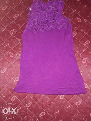 Ruffled Purple Sleeveless Crew-neck Dress