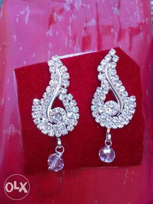 Silver-colored And Clear Gemstone Earrings