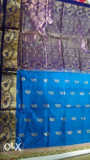 Two Purple And Blue Floral Tussar Silks