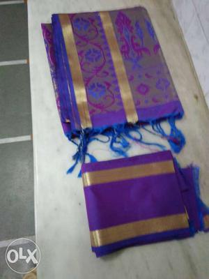 Two Purple Floral Fringe Textiles