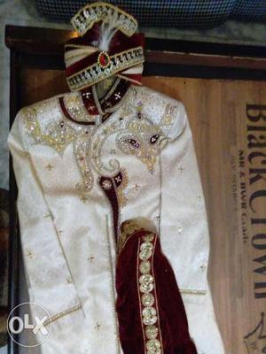 White And Brown Floral Sherwani Tradition Suit