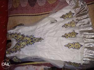 White coloured frock suit pajami and dupatta