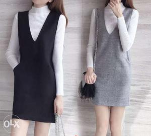Women's Gray And Black Deep-v Sleeveless Dress Collage