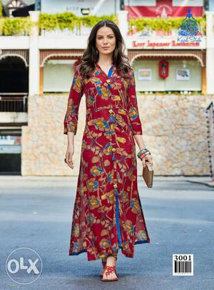 Women's Red And Blue Floral Maxi Dress