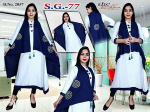Women's White And Blue S.G.-77 Long-sleeved Dress
