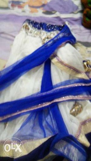 10 years old girls ghagra in white and blue