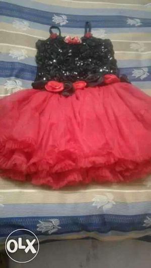 Black And Red Floral Spaghetti Strap Tutu Dress
