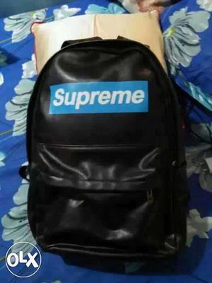 Black, White, And Blue Supreme Leather Backpack