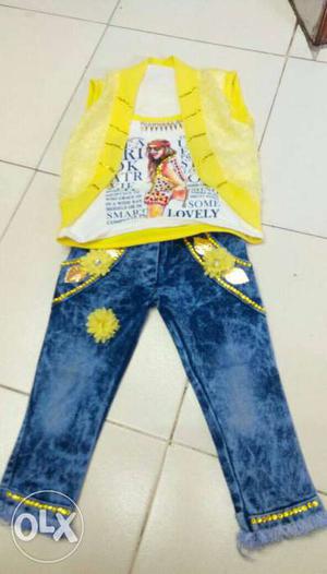 Blue And Yellow Denim Jeans