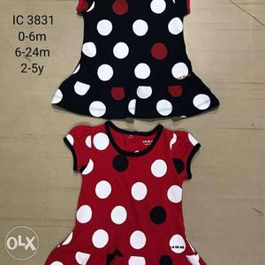 Girl's Black, Red, And White Polka-dot Dress And Crew-neck