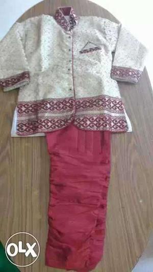 Gray And Maroon Johd'puri Suit And Red Pants