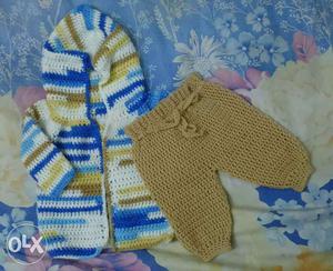 Handmade crochet cardigan and pant for babies