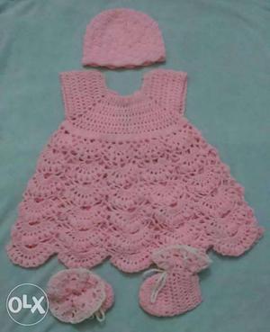 Handmade crochet dress hat n booties for baby girl