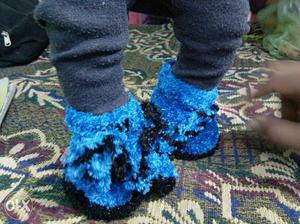 New Pair Of Baby's Blue-and-black Booties