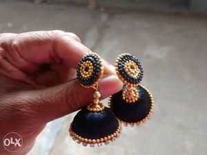 Pair Of Black And Gold Jhumkas Earrings