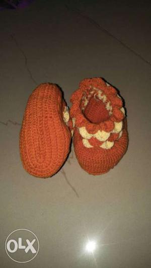 Pair Of Orange-and-white Knitted Shuse