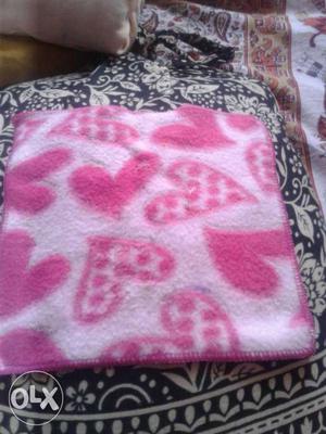 Pink And White Heart Print Textile