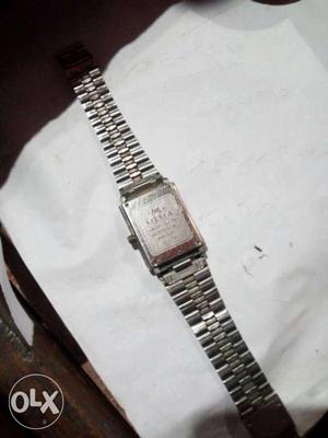 Rectangular Silver-colored Watch With Link Bracelet
