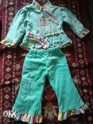 Toddler's Blue, Yellow, And Pink Long-sleeved Top And Pants