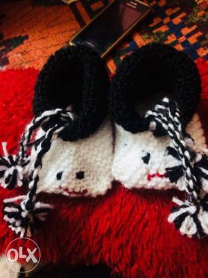 Toddler's White-and-black Knit Shoes