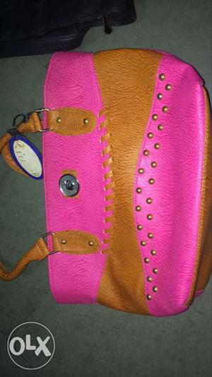 Women's Pink And Brown Leather Tote Bag