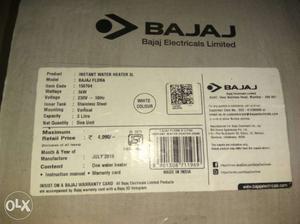 Bajaj Electric water Heater, 3ltr capacity, price