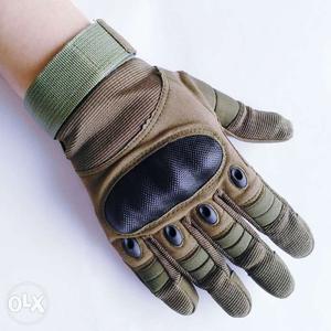 Brown And Green Biker Gloves