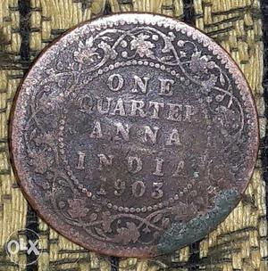 One quarter anna indian coin of 