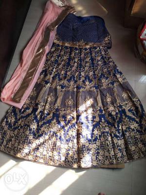 Blue And Brown Floral Anarkali Traditional Indian Dress
