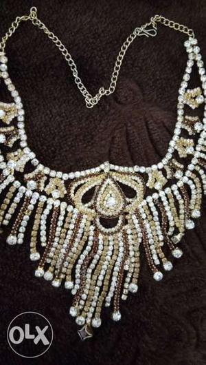 Brown white n gold diamonds necklace for sale