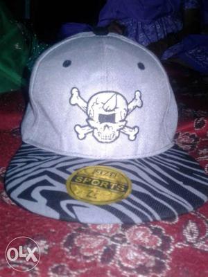 Gray And Black Skull-print Cap