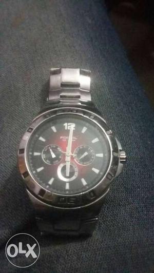 One of a kind, Silver Strap, Black & Maroon dial, Fossil ATM