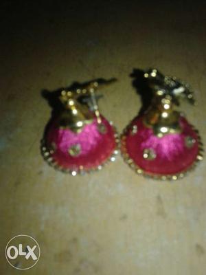 Pair Of Pink Silk-thread Jhumkas Earrings
